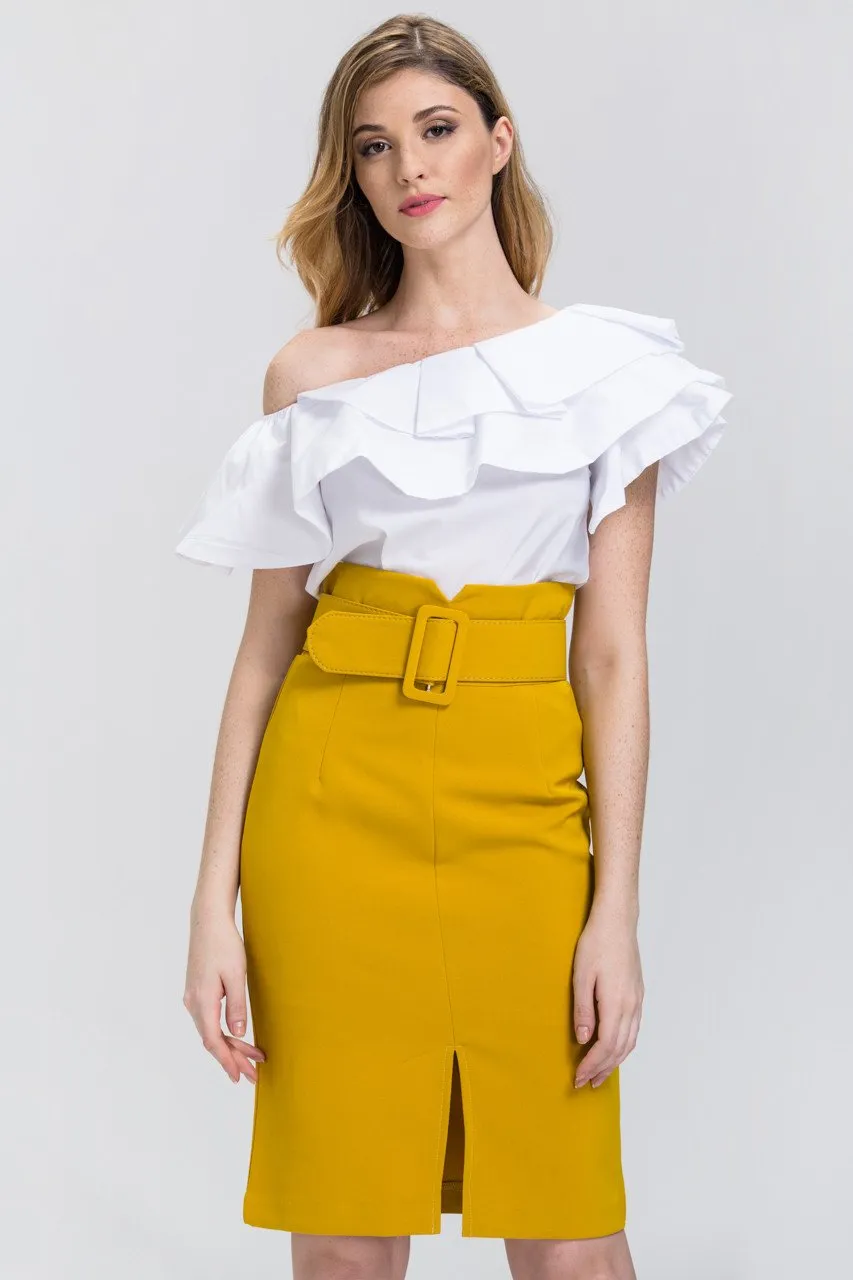 White One-Shoulder Ruffle Tiered Top