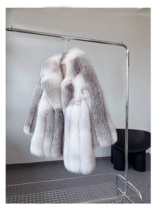 Women's Real Fox FurJacket - Shadow Blue Frost - G0042